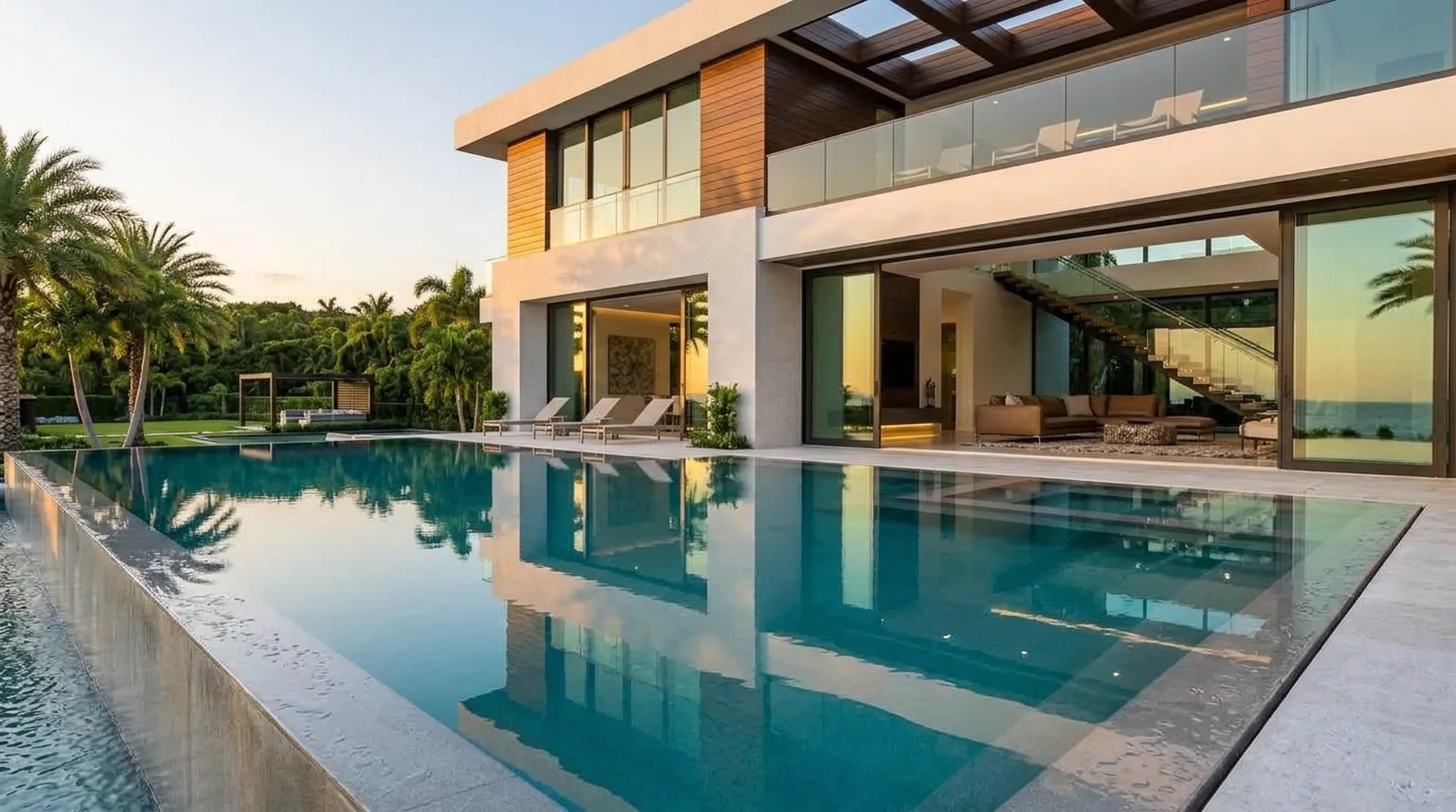 Piscina infinita y fachada contemporánea
